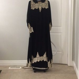 Abaya /kaftan with Lace trimming. Shorter hem in front longer hem in back
